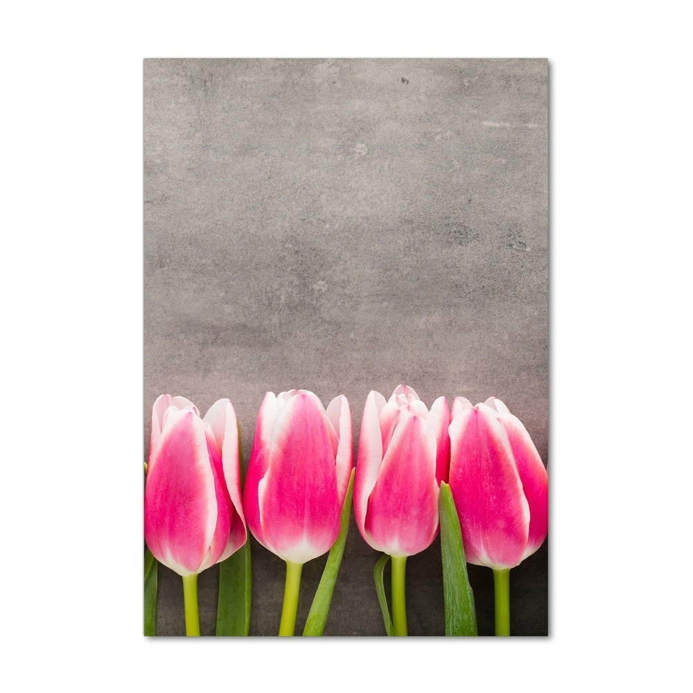 Glass wall art Pink tulips