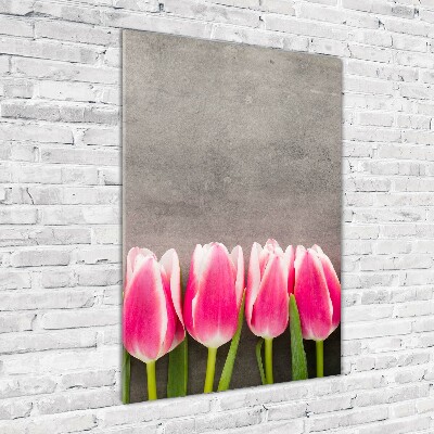 Glass wall art Pink tulips