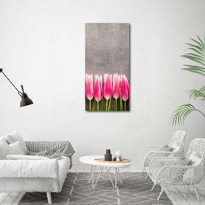 Glass wall art Pink tulips