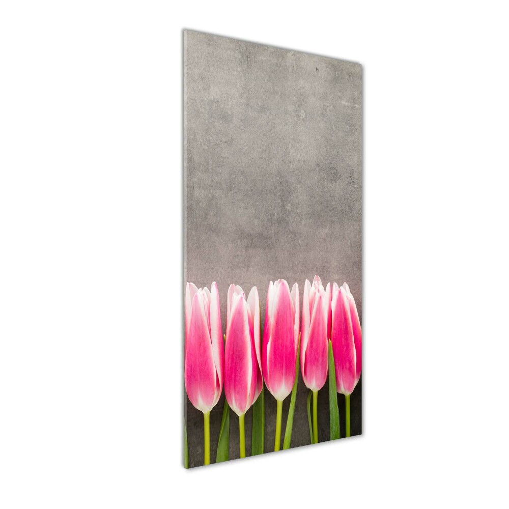 Glass wall art Pink tulips