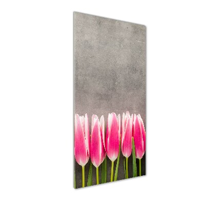 Glass wall art Pink tulips