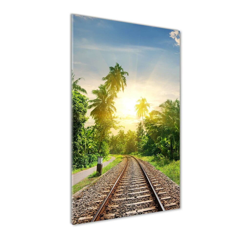 Glass wall art Railroad tracks