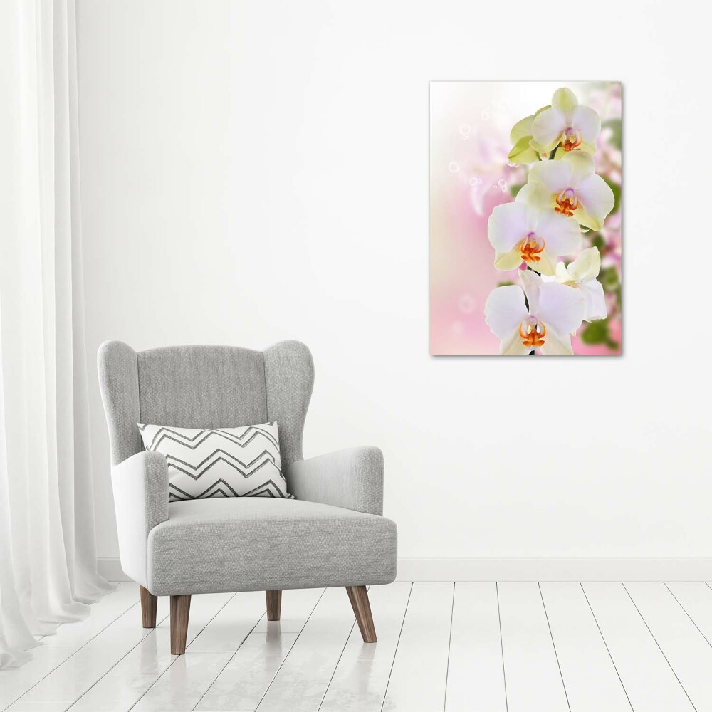 Glass art picture White orchid