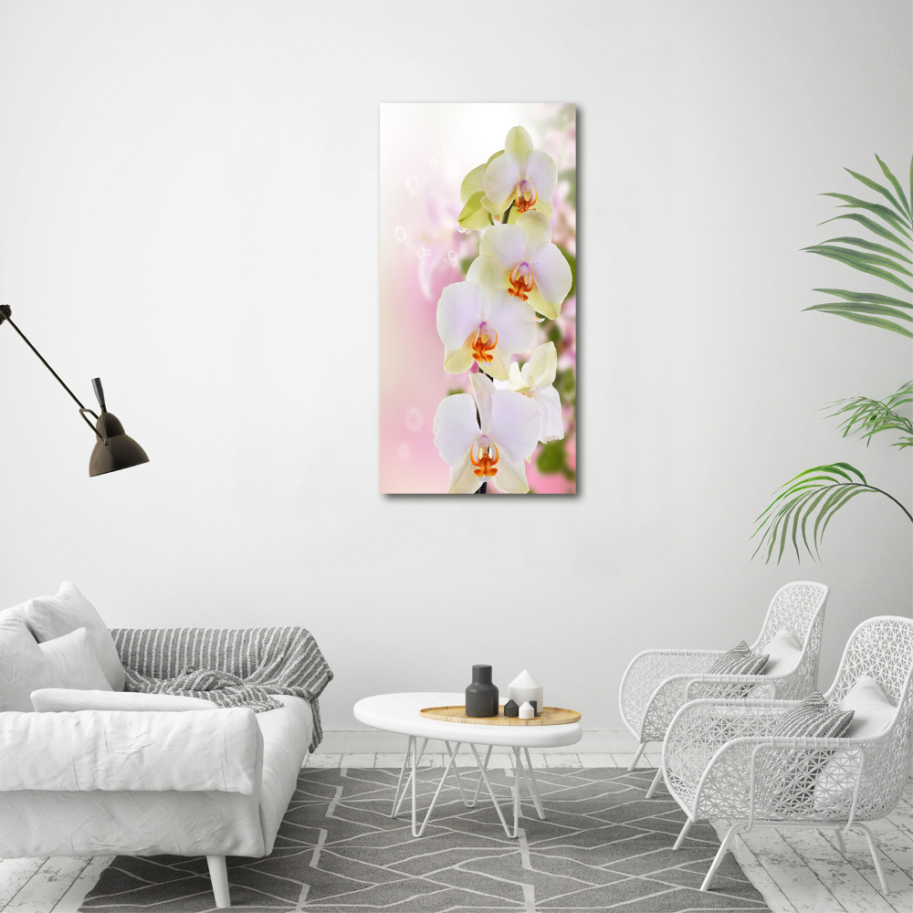 Glass art picture White orchid