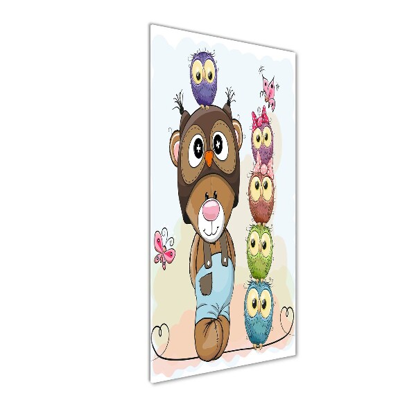 Printed glass wall art Bear and owls