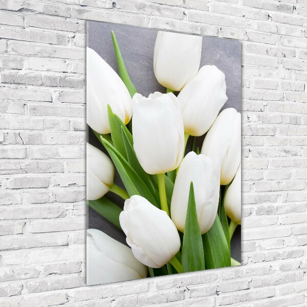 Photo printed on glass White tulips