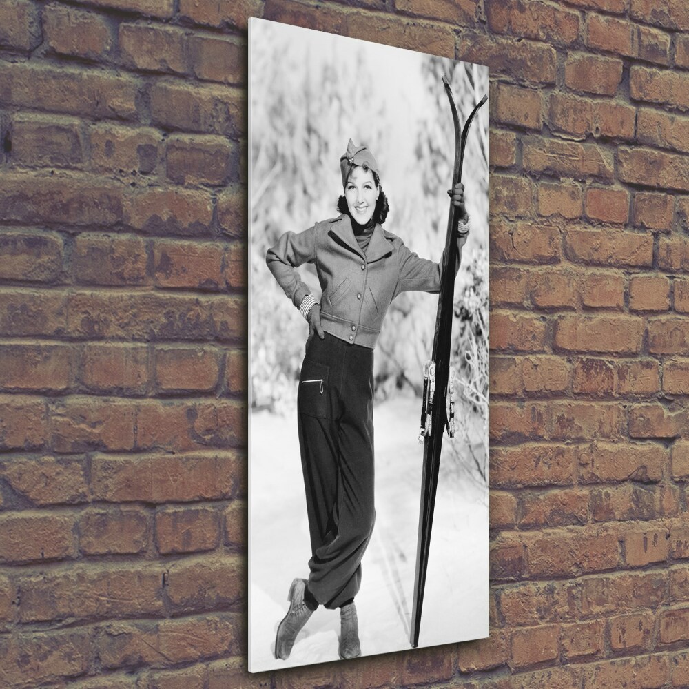 Glass wall art A woman with skis