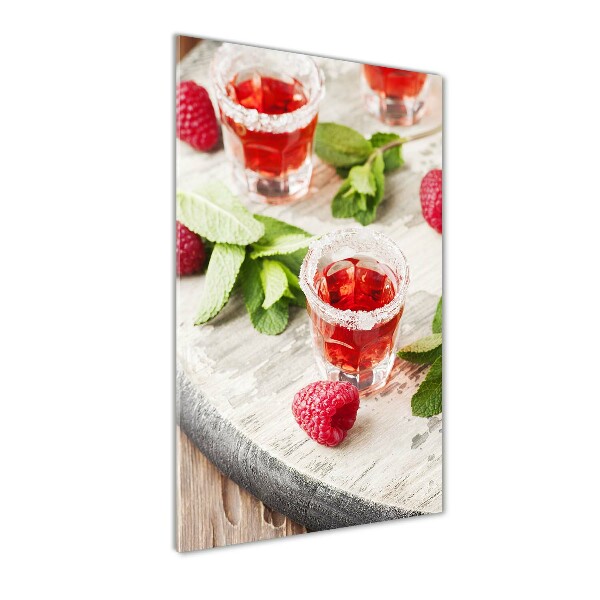 Glass wall art Raspberries and drinks