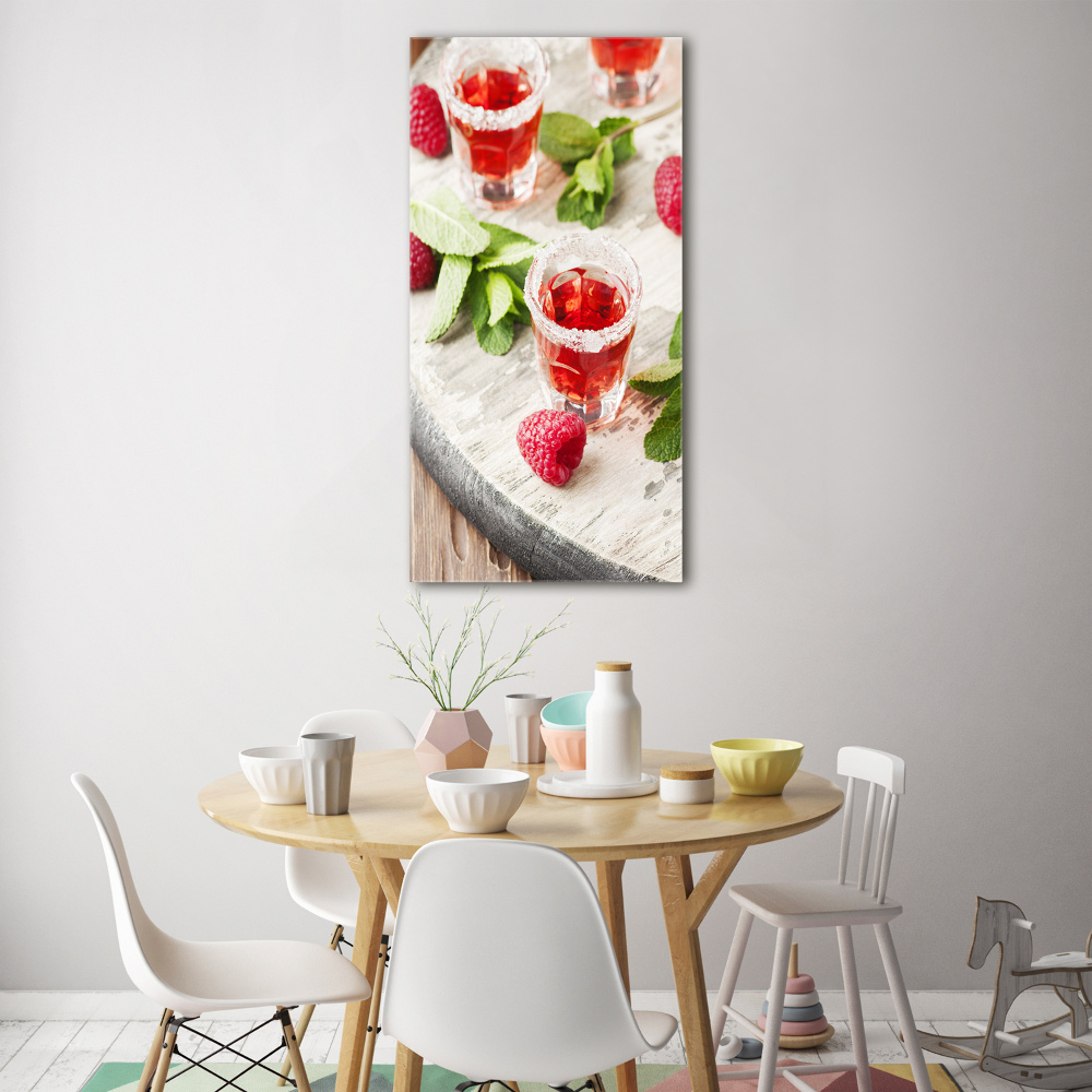 Glass wall art Raspberries and drinks