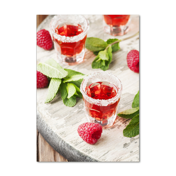 Glass wall art Raspberries and drinks