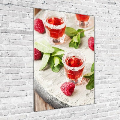 Glass wall art Raspberries and drinks