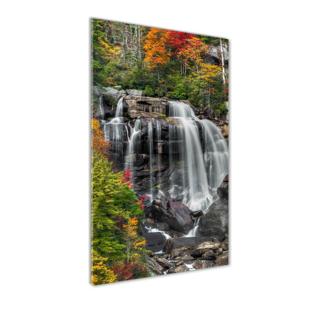 Glass art picture Waterfall in autumn