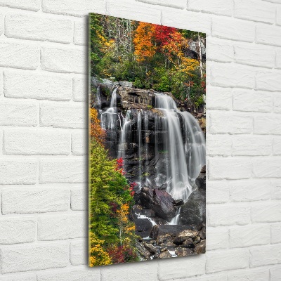 Glass art picture Waterfall in autumn