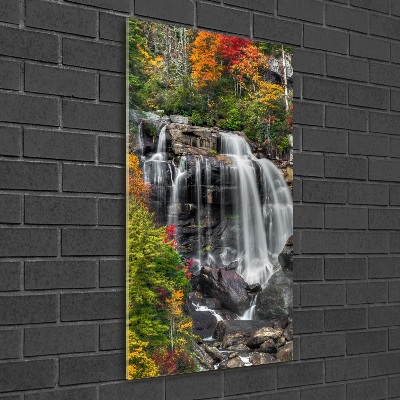 Glass art picture Waterfall in autumn