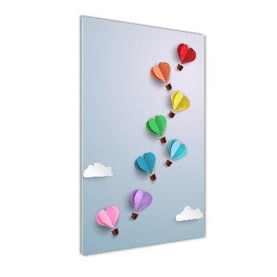 Printed glass wall art Heart balloons