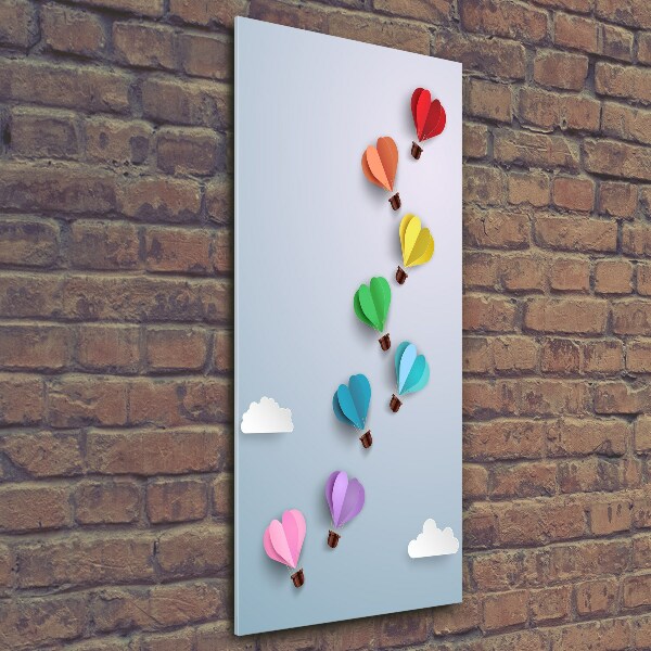 Printed glass wall art Heart balloons