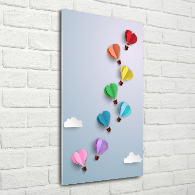 Printed glass wall art Heart balloons