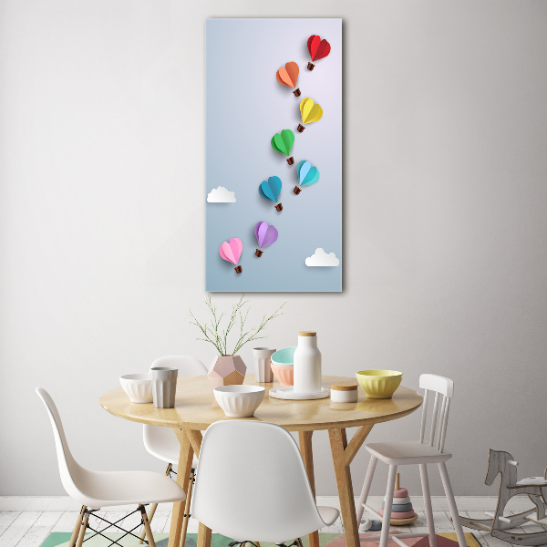 Printed glass wall art Heart balloons