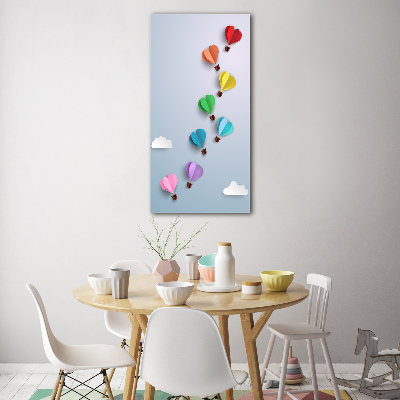 Printed glass wall art Heart balloons