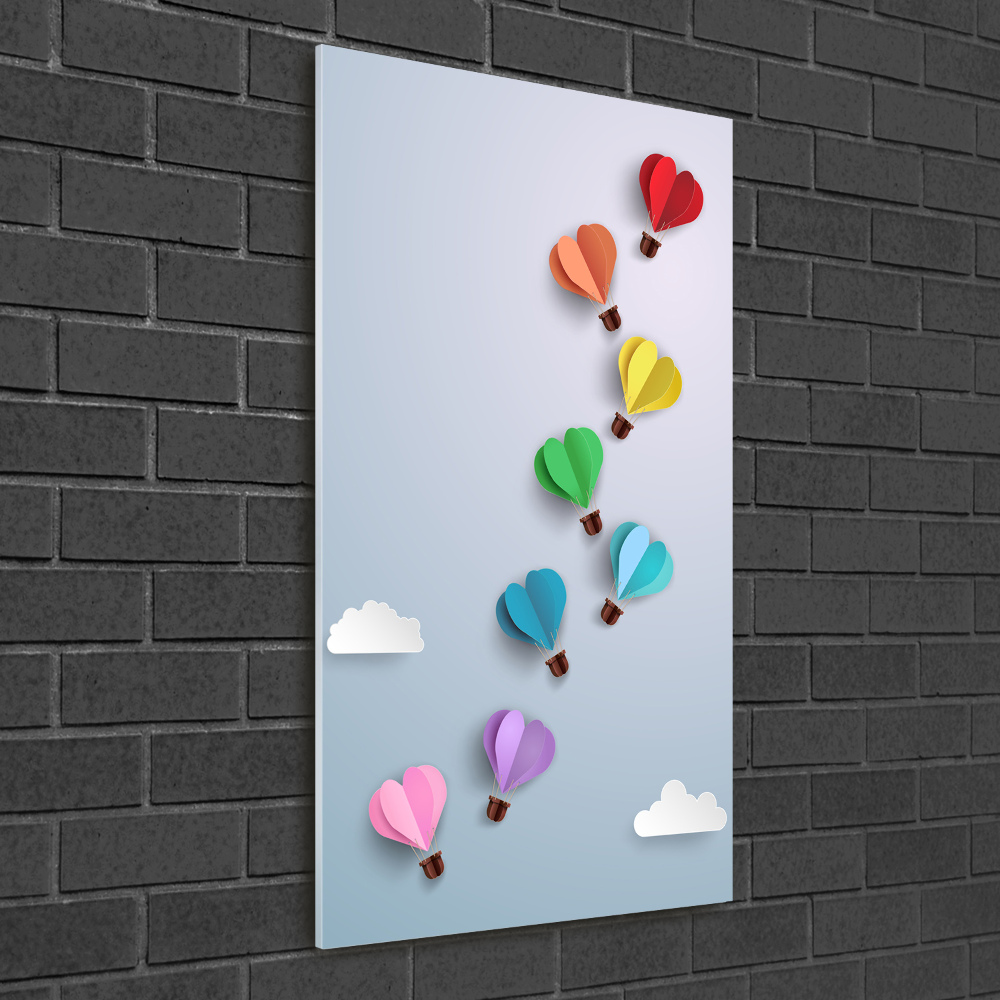 Printed glass wall art Heart balloons