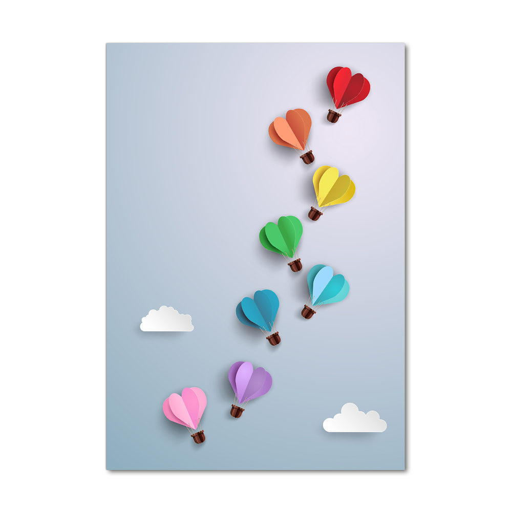 Printed glass wall art Heart balloons