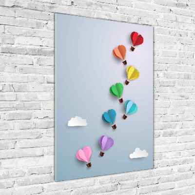 Printed glass wall art Heart balloons