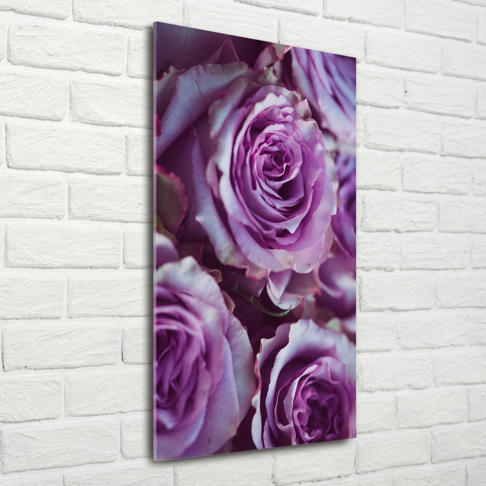 Printed glass wall art Purple roses