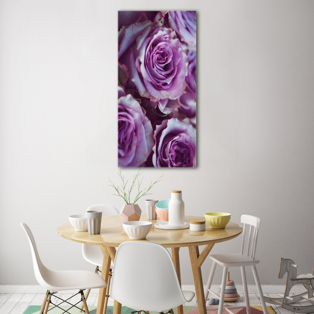 Printed glass wall art Purple roses