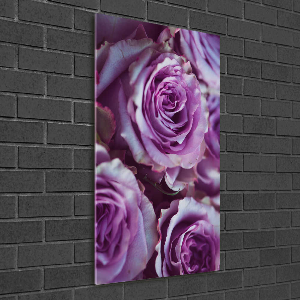 Printed glass wall art Purple roses