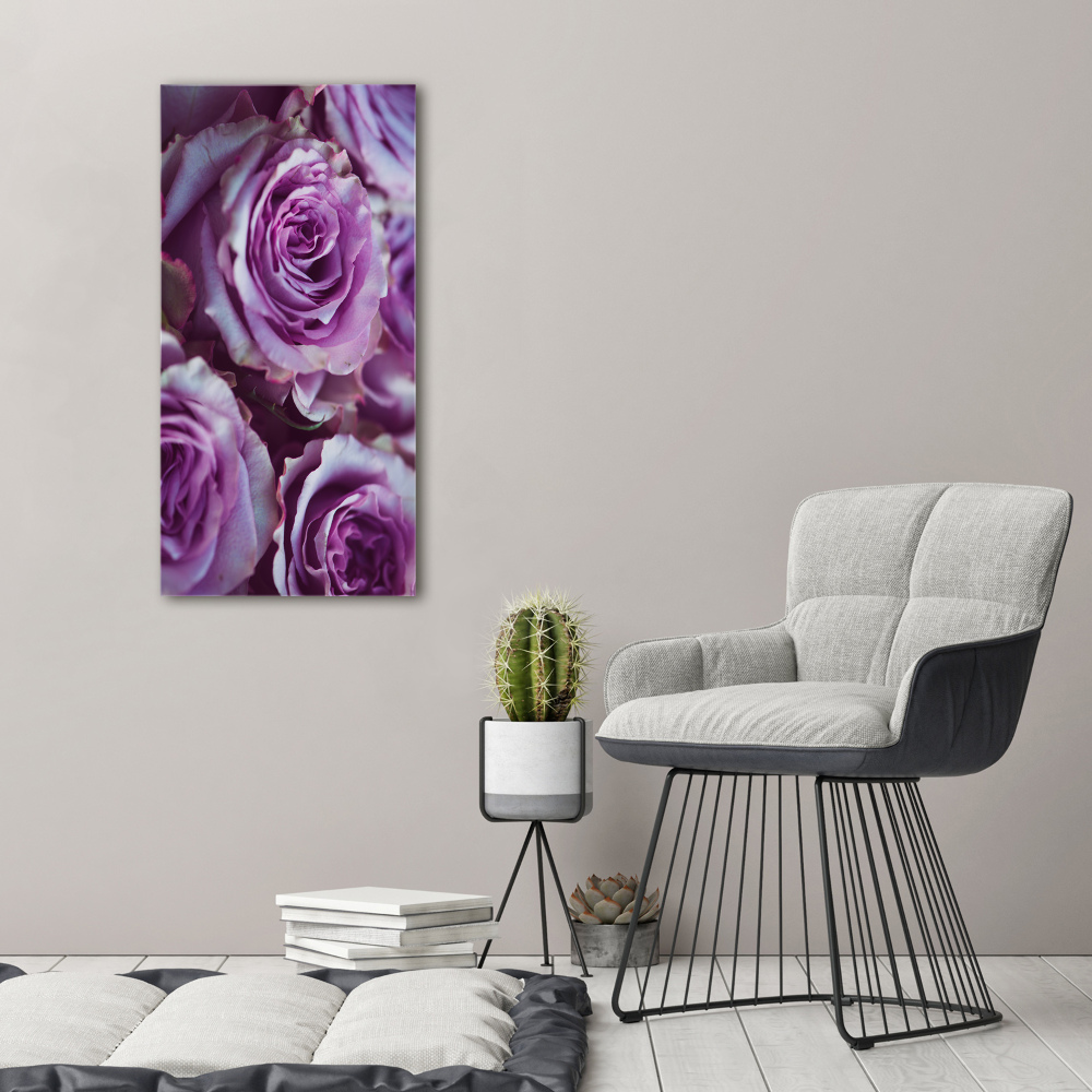 Printed glass wall art Purple roses