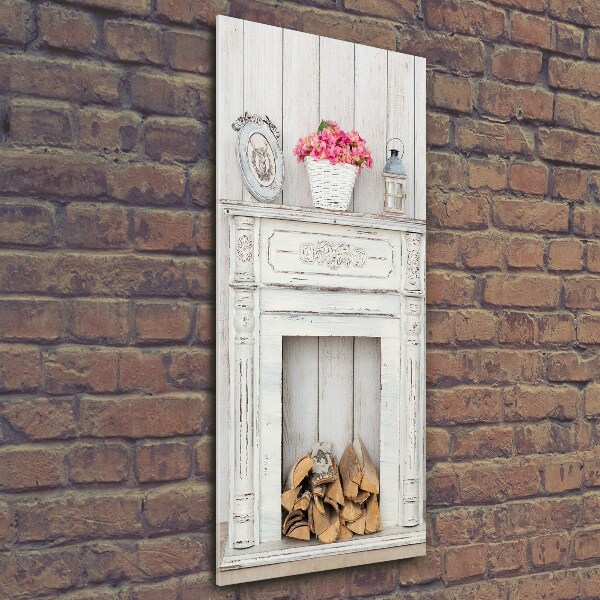 Wall art on glass Wooden fireplace