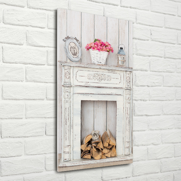 Wall art on glass Wooden fireplace