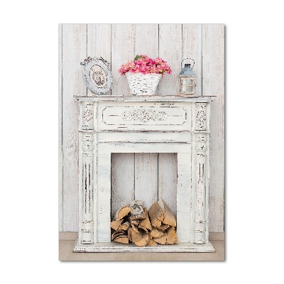 Wall art on glass Wooden fireplace