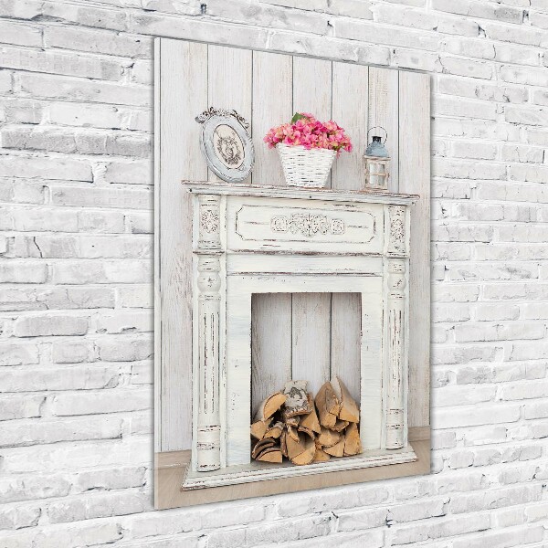 Wall art on glass Wooden fireplace