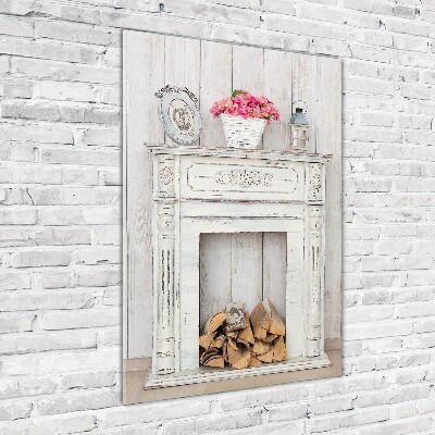 Wall art on glass Wooden fireplace