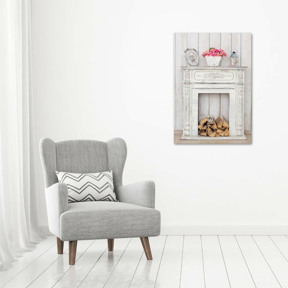 Wall art on glass Wooden fireplace