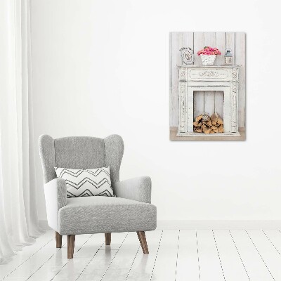 Wall art on glass Wooden fireplace