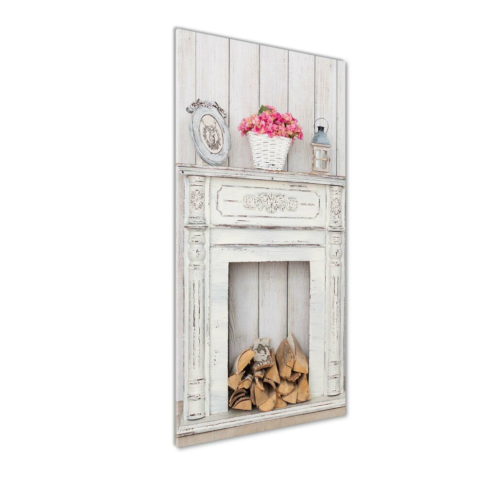 Wall art on glass Wooden fireplace