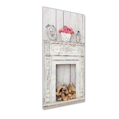 Wall art on glass Wooden fireplace