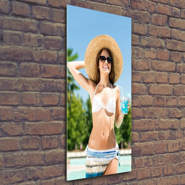 Wall art on glass A woman over the pool