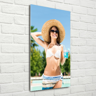 Wall art on glass A woman over the pool