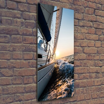 Glass wall art Yacht at sea