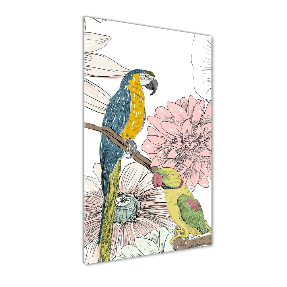 Wall art on glass Parrots and flowers