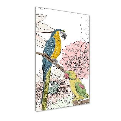 Wall art on glass Parrots and flowers