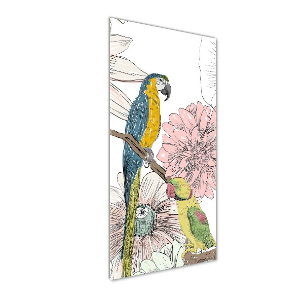 Wall art on glass Parrots and flowers