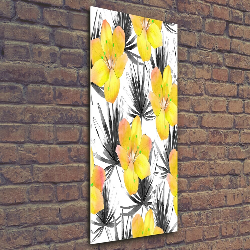 Glass wall art Tropical flowers