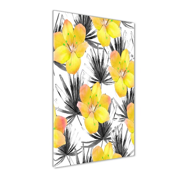 Glass wall art Tropical flowers