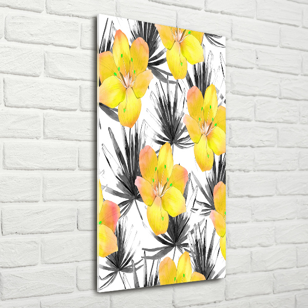 Glass wall art Tropical flowers