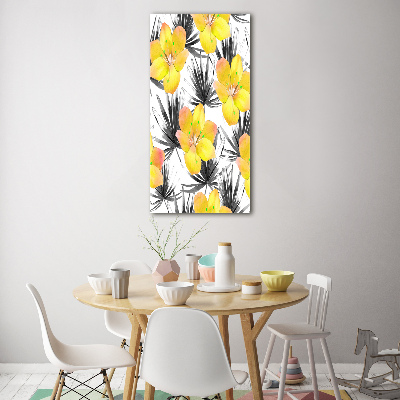 Glass wall art Tropical flowers