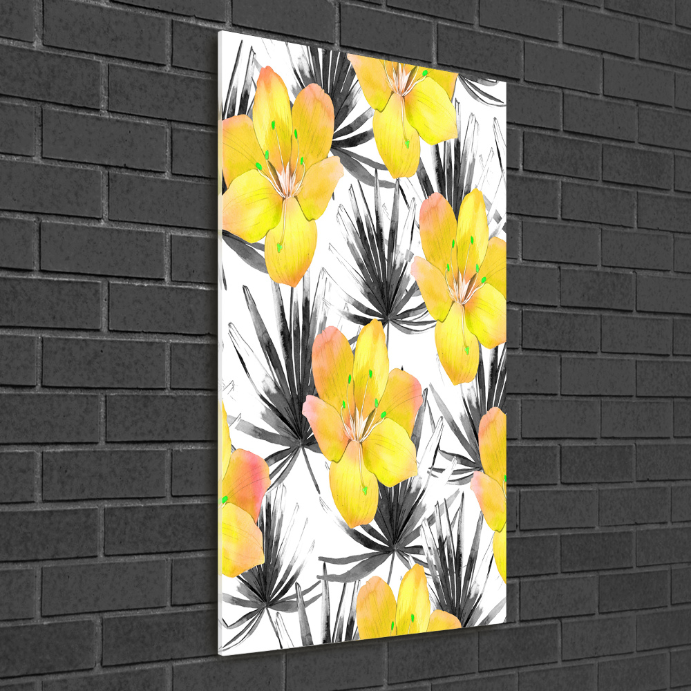 Glass wall art Tropical flowers